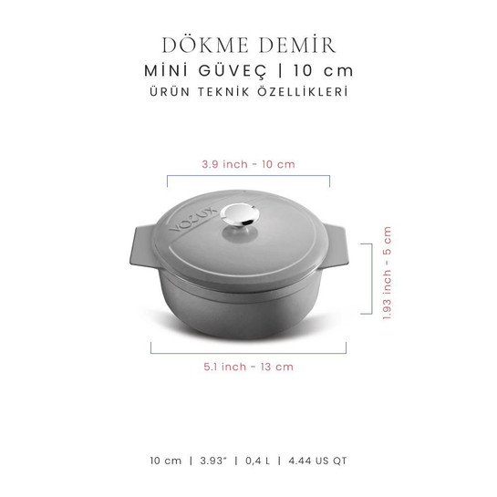 Voeux Kitchenware Gracieuse Gri Döküm Mini Güveç 10 Cm