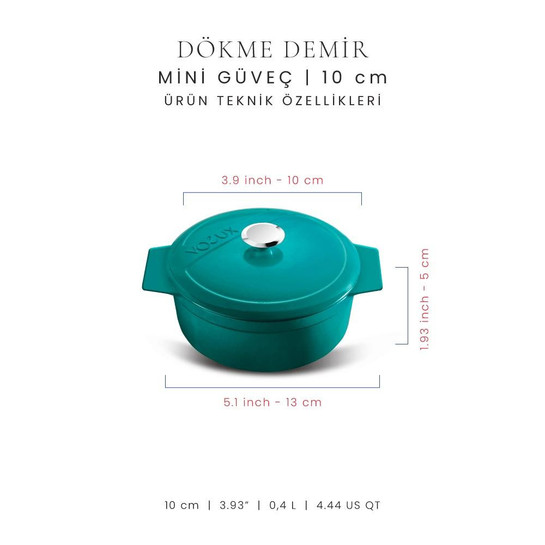 Voeux Kitchenware Profond Turkuaz Döküm Mini Güveç 10 Cm