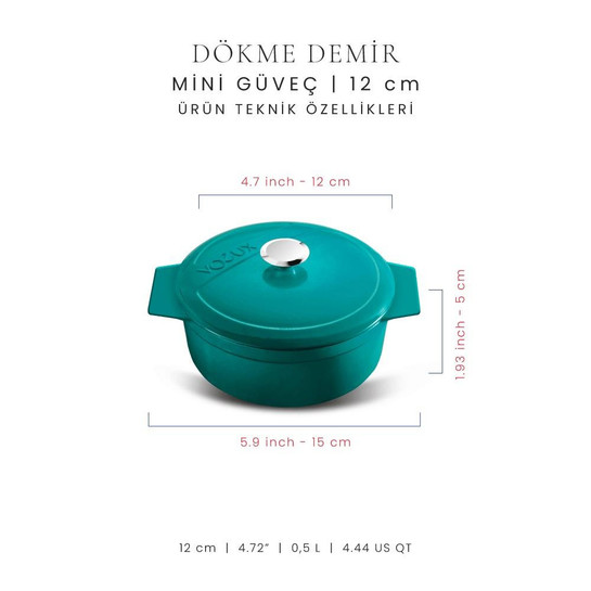 Voeux Kitchenware Profond Turkuaz Döküm Mini Güveç 12 Cm