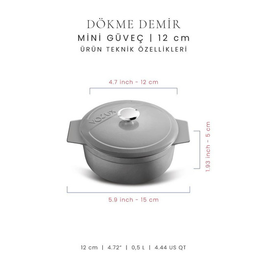 Voeux Kitchenware Gracieuse Gri Döküm Mini Güveç 12 Cm