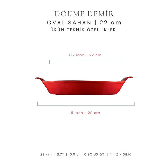 Voeux Kitchenware L'amour Kırmızı Oval Döküm Sahan Ve Ahşap Nihale 20 Cm