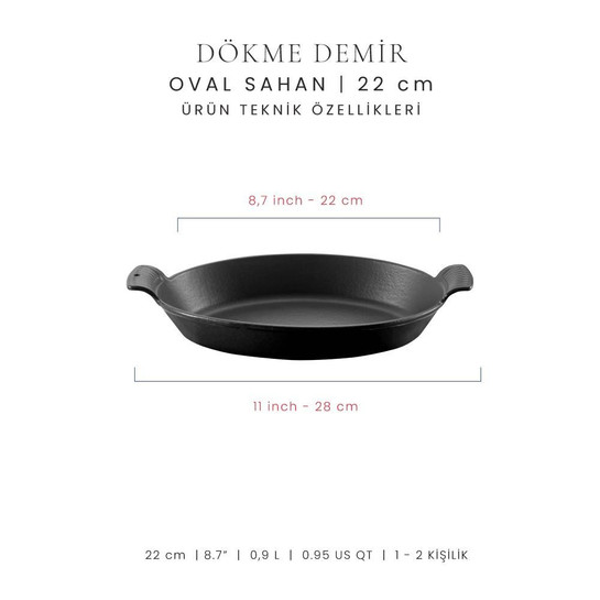 Voeux Kitchenware Elegance Siyah Oval Döküm Sahan Ve Ahşap Nihale 20 Cm
