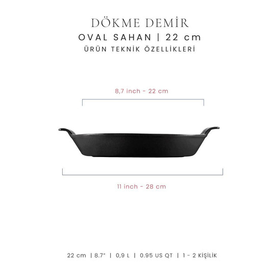 Voeux Kitchenware Elegance Siyah Oval Döküm Sahan Ve Ahşap Nihale 20 Cm