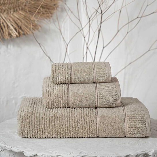 Green Black Eliza 3'lü Havlu Seti Bej