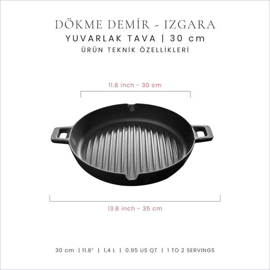 Voeux Kitchenware Elegance Siyah Döküm Yuvarlak Izgara Tava 30 Cm