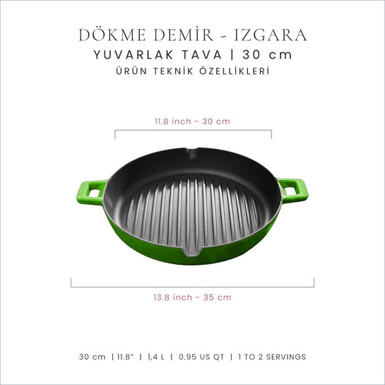 Voeux Kitchenware Forêt Yeşil Döküm Döküm Yuvarlak Izgara Tava 30 Cm