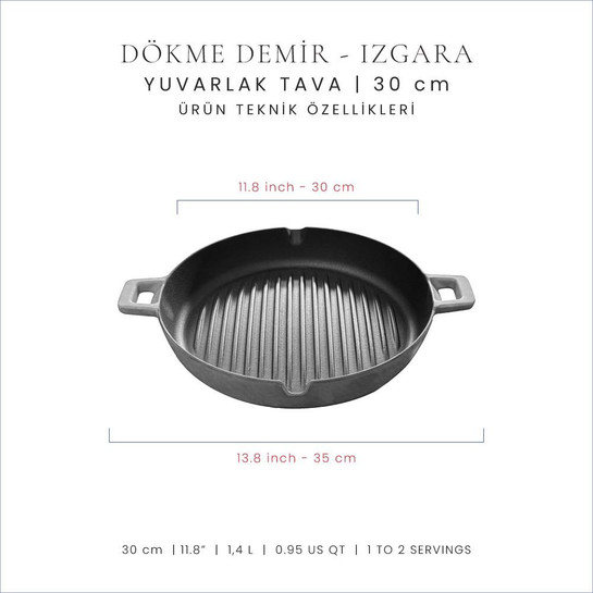 Voeux Kitchenware Gracieuse Gri Döküm Yuvarlak Izgara Tava 30 Cm