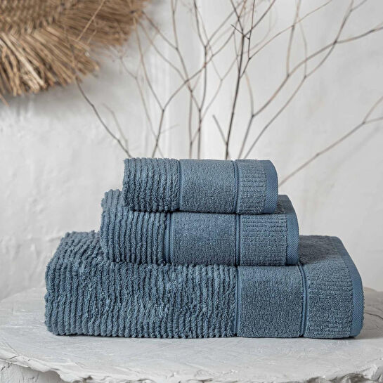Green Black Eliza 3'lü Havlu Seti Mavi