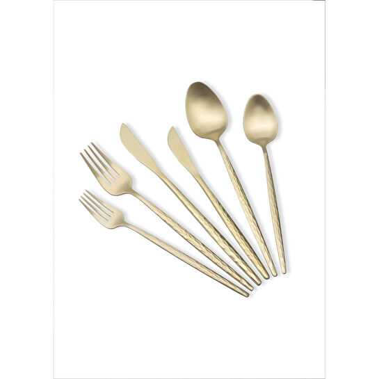 The Mia Shiny Çatal Kaşık Bıçak Takımı Mat Gold 36 Parça