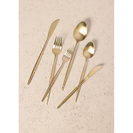 The Mia Shiny Çatal Kaşık Bıçak Takımı Mat Gold 24 Parça