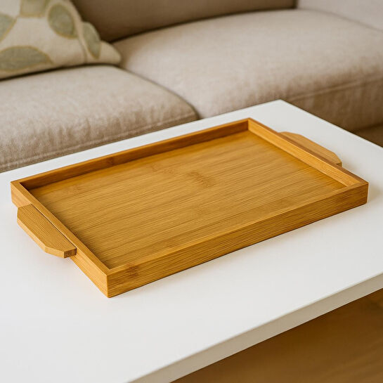 Vienev 2'li Kulplu Ahşap Bambu Tepsi