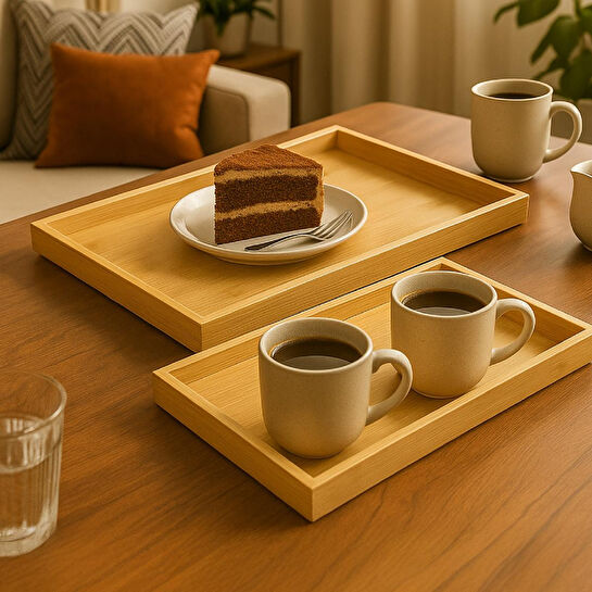 Vienev 2'li Bambu Ahşap Tepsi