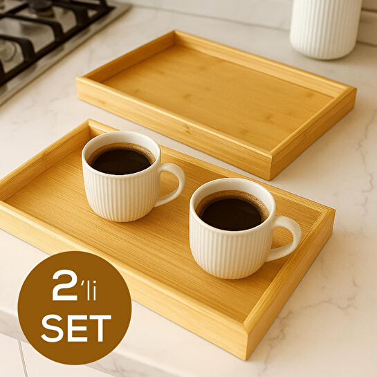 Vienev 2'li Bambu Ahşap Tepsi