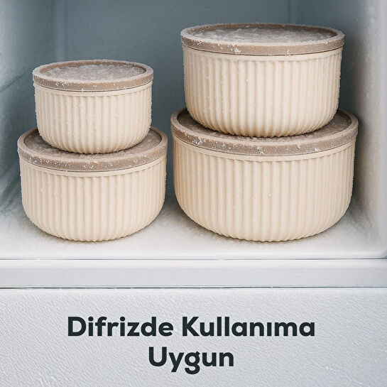 Vienev 4'lü Yuvarlak Saklama Kabı Seti Bej | 2.5l 1.5l 0.80l 0.45l | Mikrodalga Ve Dondurucu Uyumlu