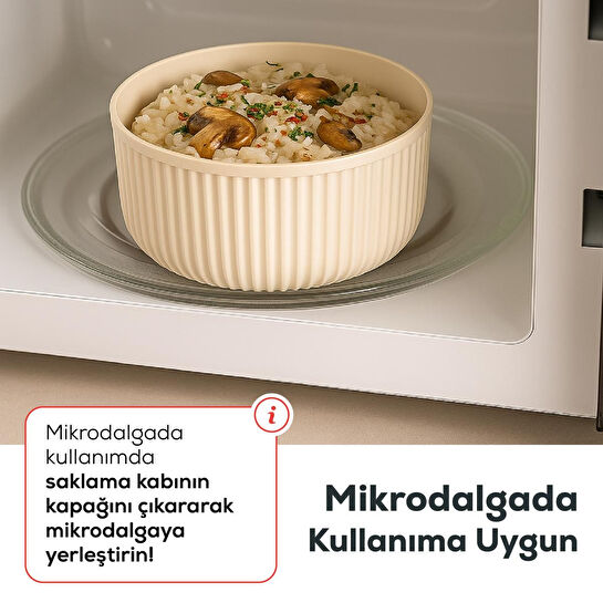 Vienev 4'lü Yuvarlak Saklama Kabı Seti Bej | 2.5l 1.5l 0.80l 0.45l | Mikrodalga Ve Dondurucu Uyumlu