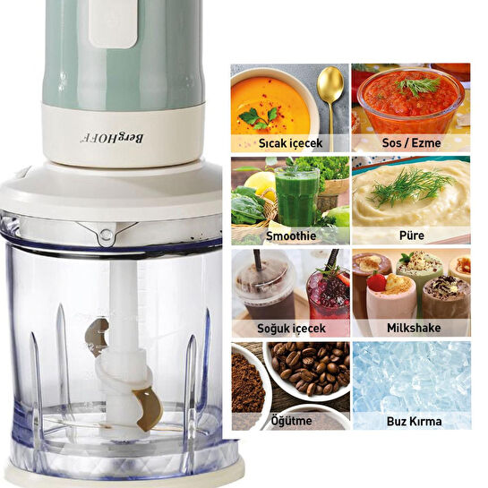 Berghoff Gem Retro 700 W Kişisel Blender & Doğrayıcı – 1,2 L Titanyum Bıçaklı Hazne, Bakır AC Motor | Mint Yeşil