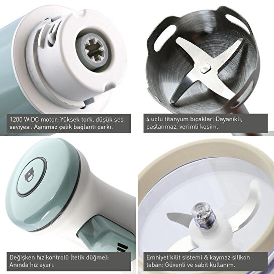 Berghoff Gem Retro 1200 W El Blender Seti – 800 ml Hazne, 5 Parça Aksesuar, Metal Konektör | Vanilya Krem