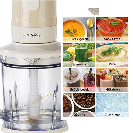 Berghoff Gem Retro 700 W Kişisel Blender & Doğrayıcı – 1,2 L Titanyum Bıçaklı Hazne, Bakır AC Motor | Vanilya Krem