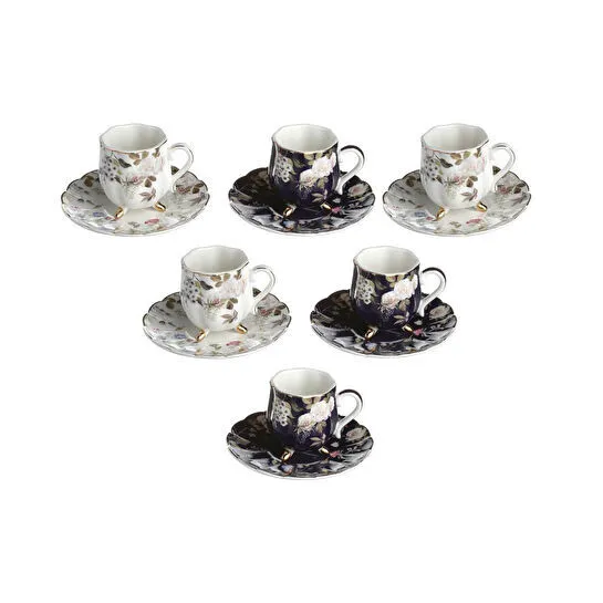 Lucky Art Fleurisse Bone 6li Ayakli Kahve Fincani Seti