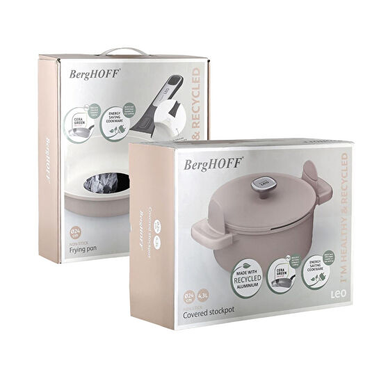 Berghoff Leo Phantom Kapakli Yapişmaz Tencere 24 Cm + Kizartma Tavasi 24 Cm Latte