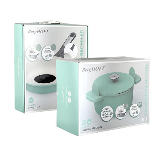 Berghoff Leo Phantom Kapakli Yapişmaz Deri̇n Tencere 24 Cm + Kizartma Tavasi 24 Cm Forest Green