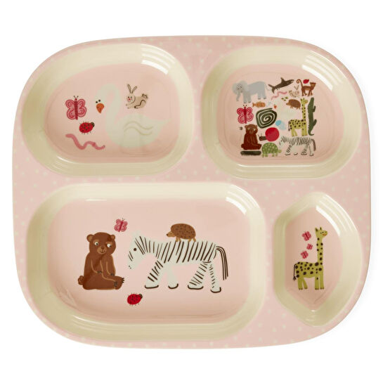 Rice Melamin 4 Bölmeli Mama Tabağı - Pembe Vahşi Yaşam