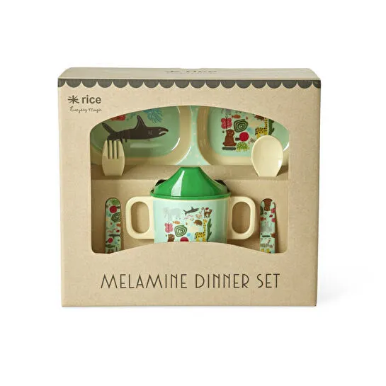 Rice Melamin Çocuk Yemek Seti - Yeşil Vahşi Yaşam