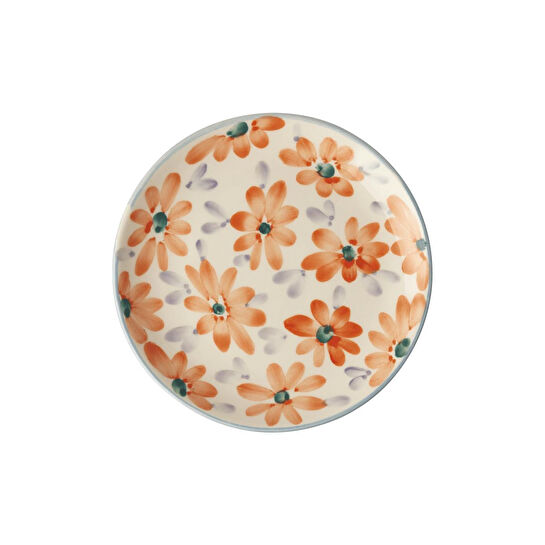 Rice El Yapımı Seramik Tatlı Tabağı - Turuncu Çiçek
