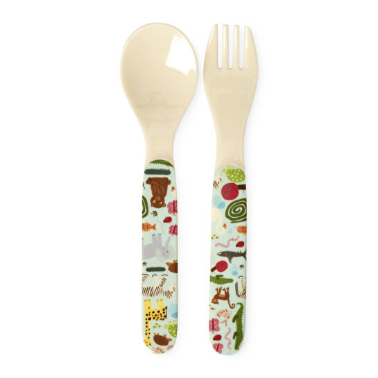 Rice Melamin Çatal Ve Kaşık Seti - Yeşil Vahşi Yaşam