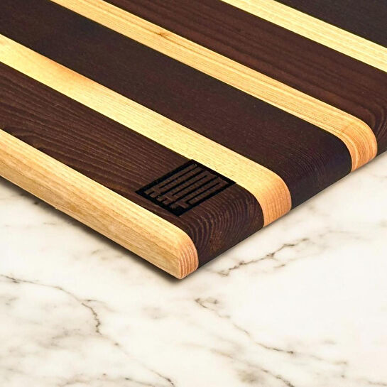 Kaf Ahşap Lüks Kesme Tahtası Dişbudak Siyah&Beyaz - M