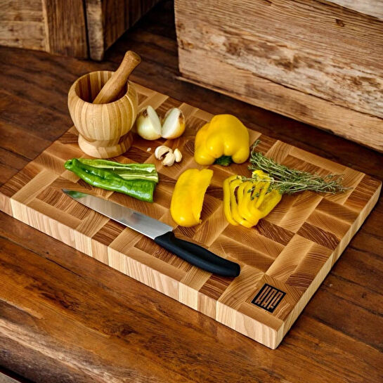 Kaf Ahşap Kesme Tahtası Dişbudak Beyaz (End Grain) - L