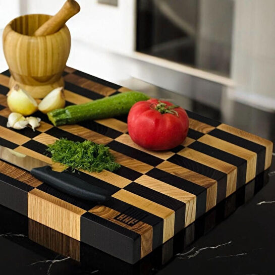 Kaf Ahşap Kesme Tahtası Dişbudak Siyah&beyaz (End Grain) - L