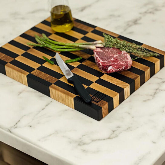 Kaf Ahşap Kesme Tahtası Dişbudak Siyah&beyaz (End Grain) - L