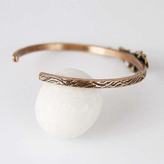 Coho Objet Coho Tılsım İkiz Çiçekli Bakır El İşleme Bileklik