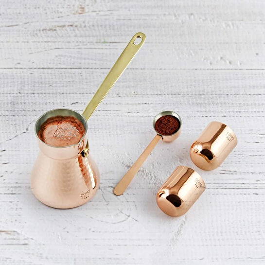 Coho Objet Coho Box Hatır Dövme Bakır Cezve & Kaşık & 2 Li Bardak Hediye Seti
