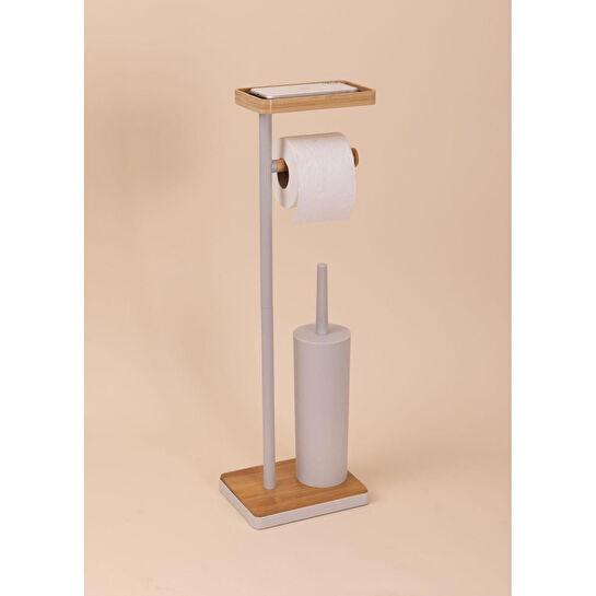 The Mia Tepsili Ve Fırçalı Tuvalet Kağıdı Standı Gri 761