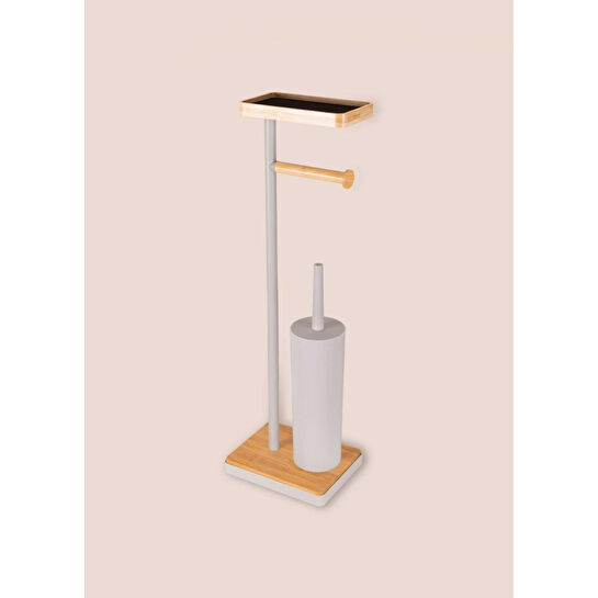 The Mia Tepsili Ve Fırçalı Tuvalet Kağıdı Standı Gri 761