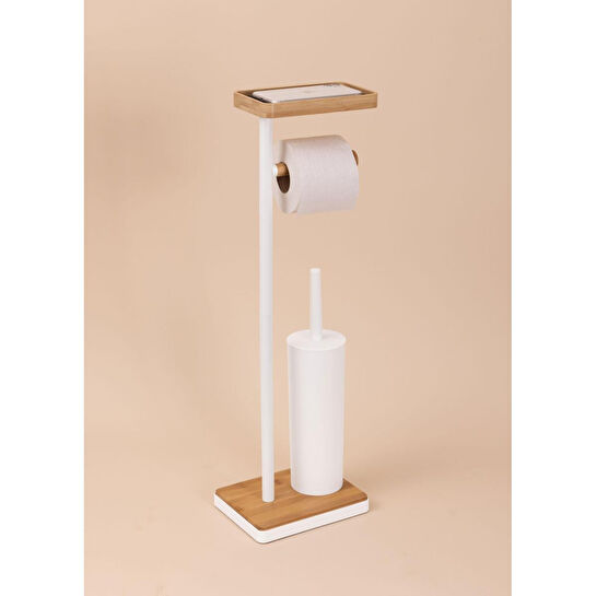 The Mia Tepsili Ve Fırçalı Tuvalet Kağıdı Standı Beyaz 760