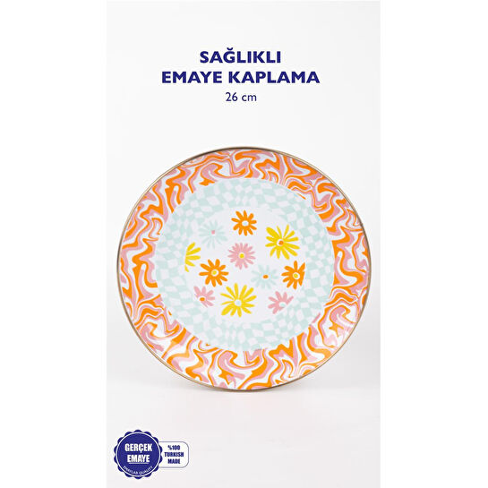 Emaylab Retro Hippi 26 Cm Dekoratif Emaye Servis Sunum Tabağı