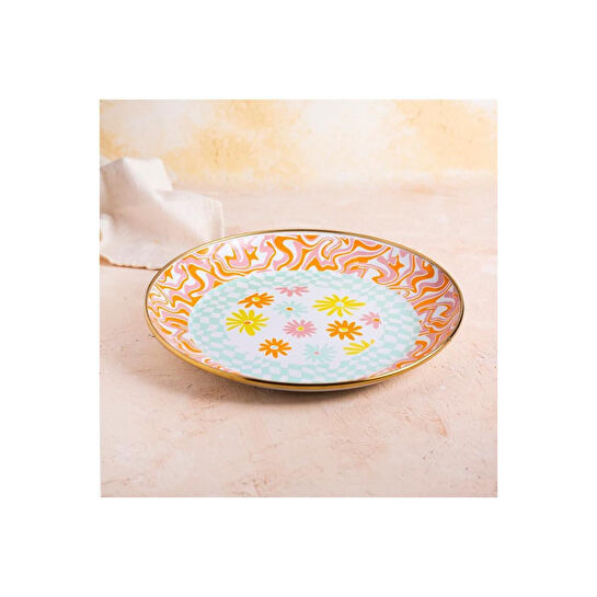 Emaylab Retro Hippi 26 Cm Dekoratif Emaye Servis Sunum Tabağı