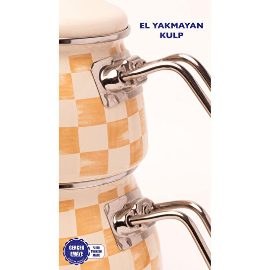 Emaylab Beige Dama Desenli Emaye Çaydanlık (tüm Ocaklara Uygun)