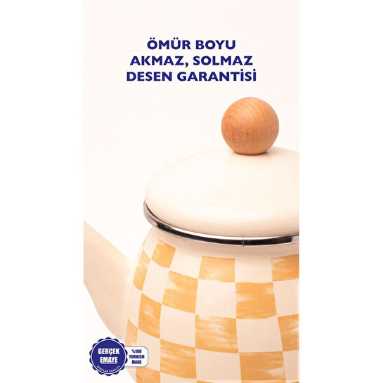 Emaylab Beige Dama Desenli Emaye Çaydanlık (tüm Ocaklara Uygun)