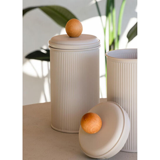 The Mia Stripe Çay Kahve Şeker Kavanozu Bej 1,20 Lt