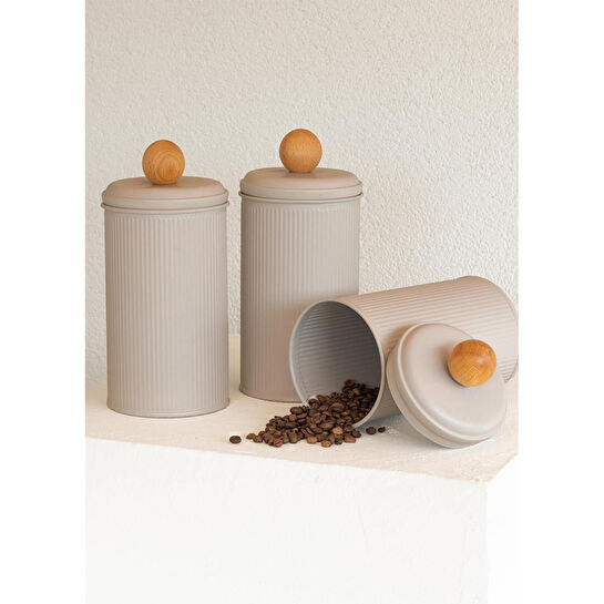 The Mia Stripe Çay Kahve Şeker Kavanozu Bej 1,20 Lt