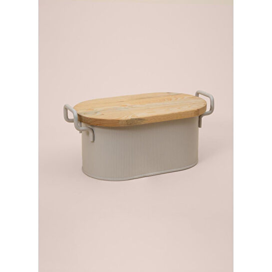 The Mia Stripe Ahşap Kapaklı Ekmek Saklama Kutusu Bej 40x22x18 Cm