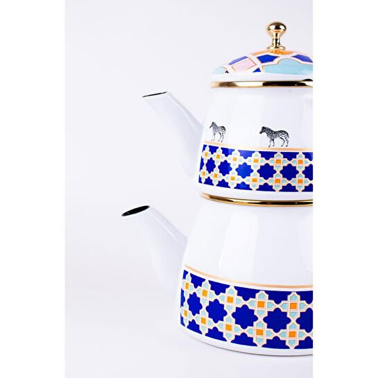 Emaylab Jaolu Zebra Desenli Emaye Çaydanlık Takımı (tüm Ocaklarda Kullanılabilir)