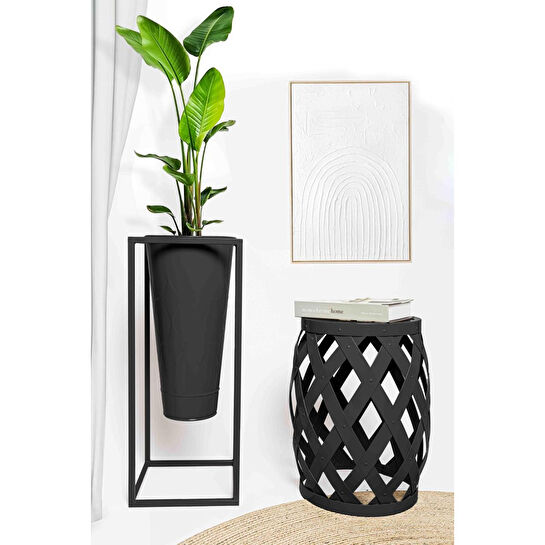 The Mia Prizma Tabure Yan Sehpa Siyah 50x35 Cm