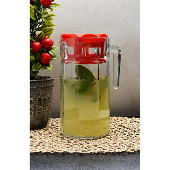 Paşabahçe Köşem 1250cc Kırmızı Kapaklı Sürahi 43414