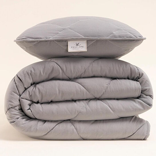Penelope Microfiber Kumaş Tek Kişilik Gri Yastık Yorgan Seti - Colors In Comfort