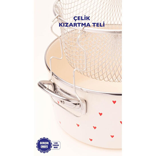 Emaylab Cupid Emaye Kızartma Tenceresi/ Fritöz (özel Pyrex Kapaklı)